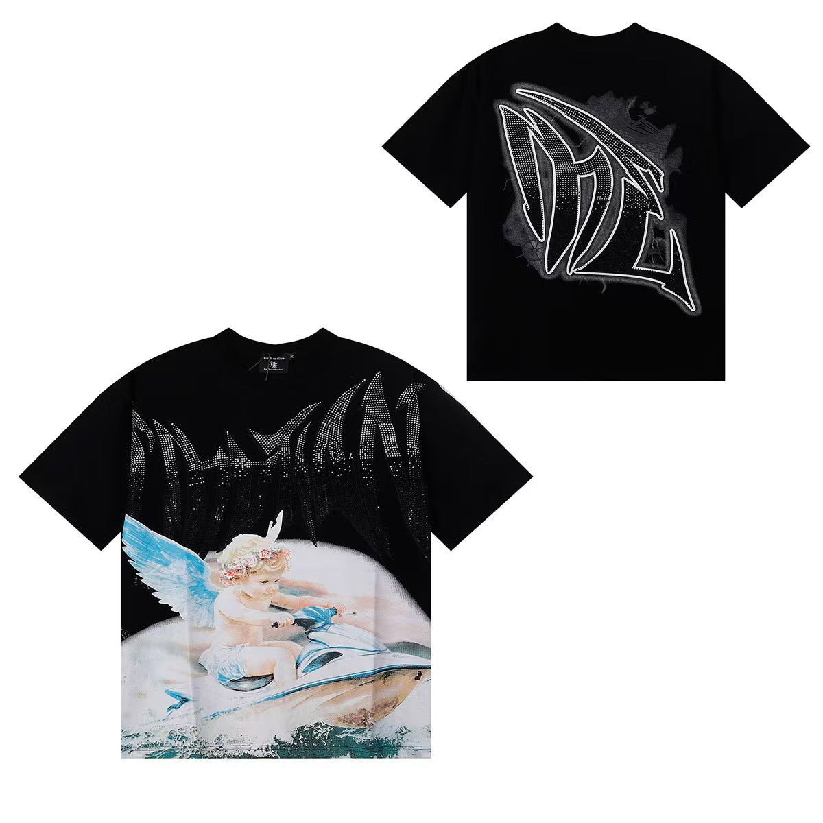 MIXED EMOTIONS Diamond Angel Jetski Rhinestone Tee