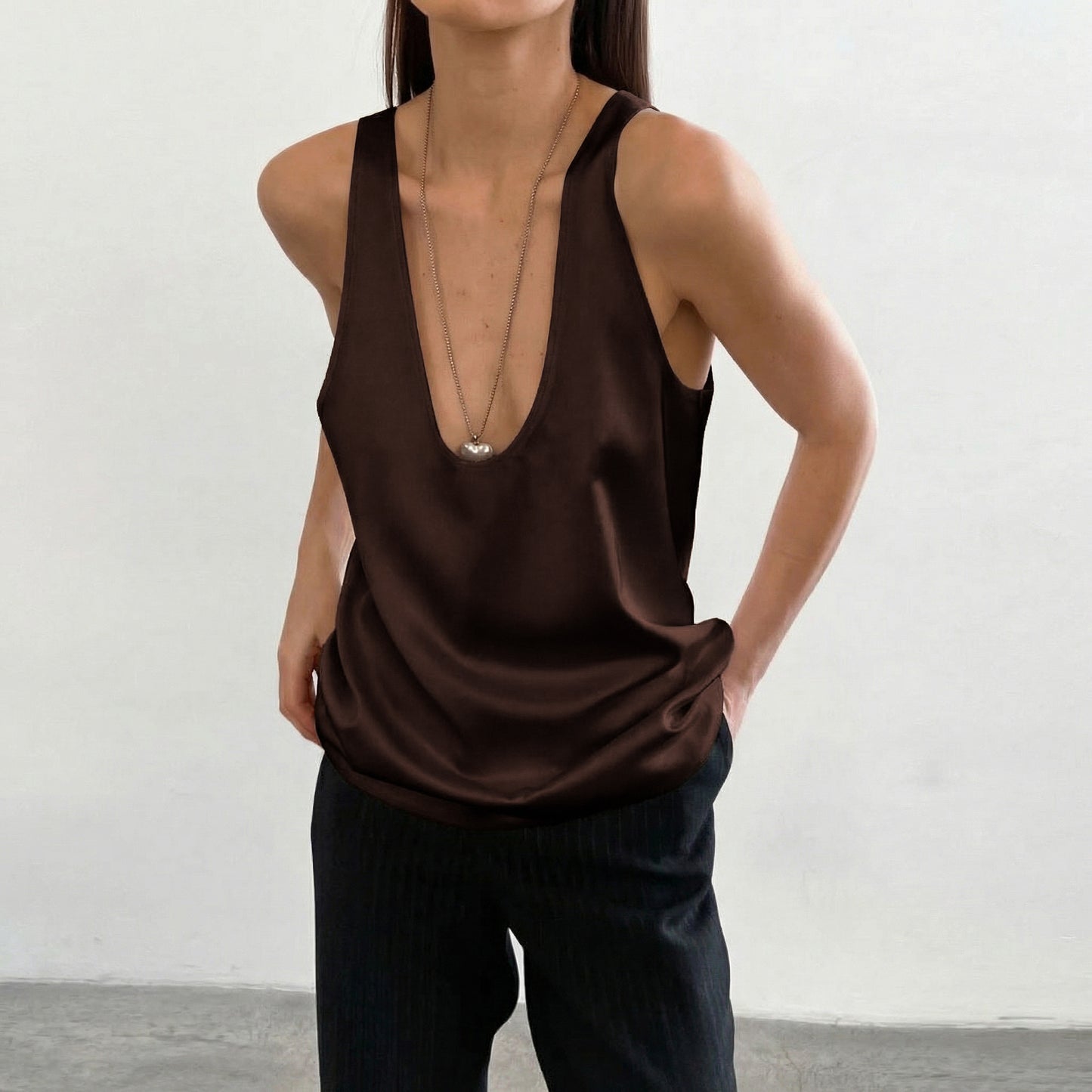 Women's Satin Deep V Neck Tank Top Loose Fit Sleeveless Silk Camisole Blouse - Seldom Seen Styles