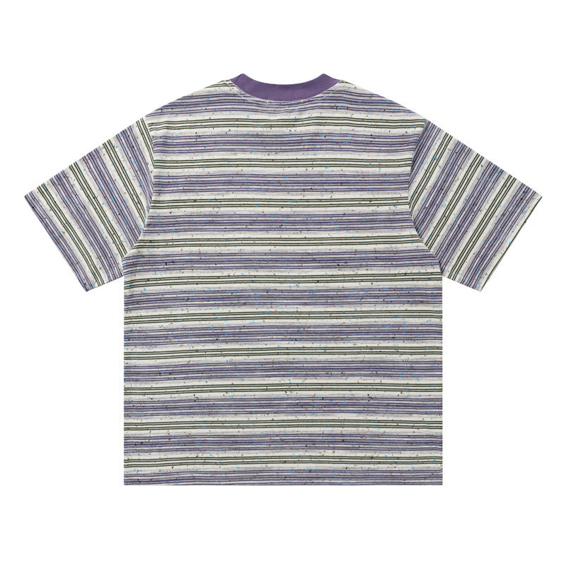 Crew Neck Short Sleeve Striped Graphic Print T-Shirt Loose Oversized Korean Style Cloud Letter Casual Summer Top | Cloud Stripe