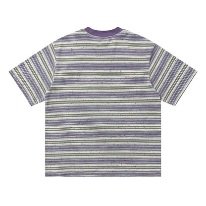 Crew Neck Short Sleeve Striped Graphic Print T-Shirt Loose Oversized Korean Style Cloud Letter Casual Summer Top | Cloud Stripe