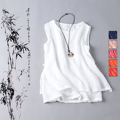 Women's Linen Blend Tank Top Sleeveless Loose Fit Tunic Blouse Casual Summer Cotton Linen Top