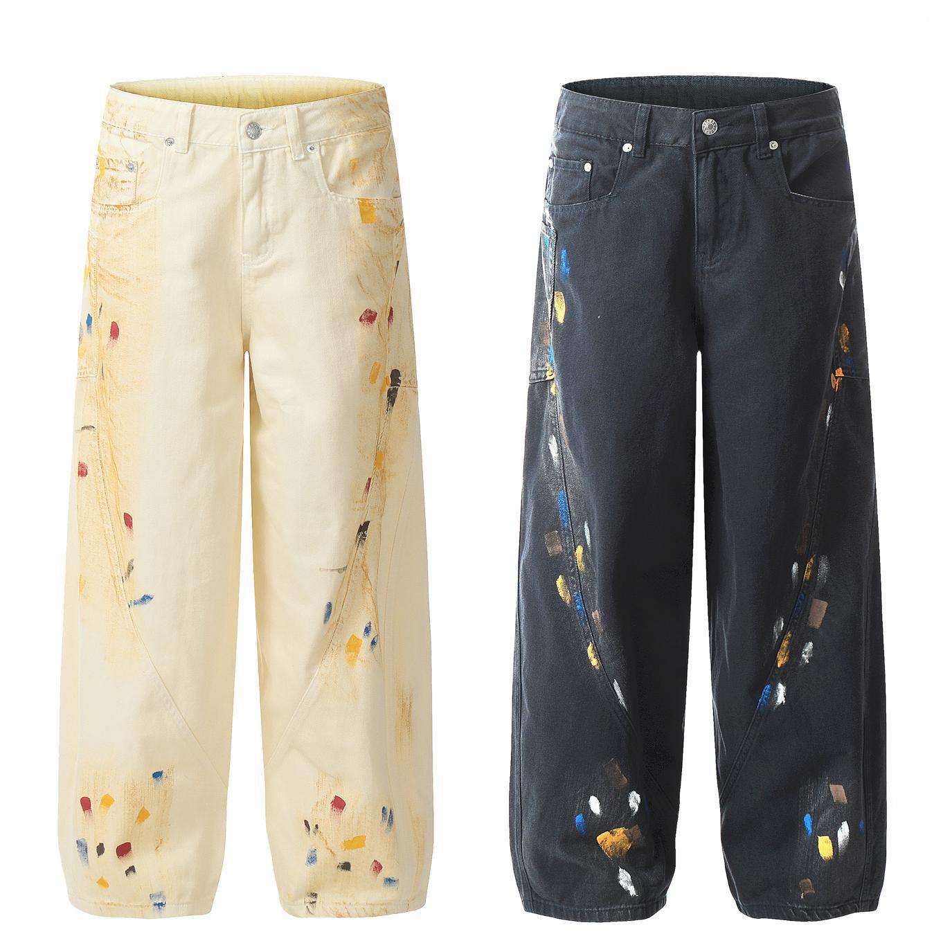 Spray Paint Splash Jeans Loose Fit Washed Distressed Hip Hop Streetwear Niche Vintage High Street Long Pants | Splash Jeans