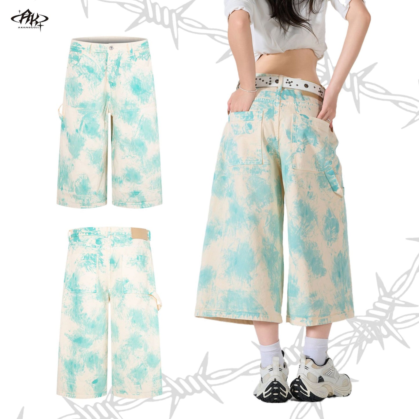 Hand-Painted Heavyweight Denim Shorts Loose Hip Hop Vintage American Street Trendy Casual Cropped Pants | Paint Shorts