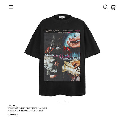 VANCARHELL Infomania Cat Hidden Stroke Black Wash T-shirt