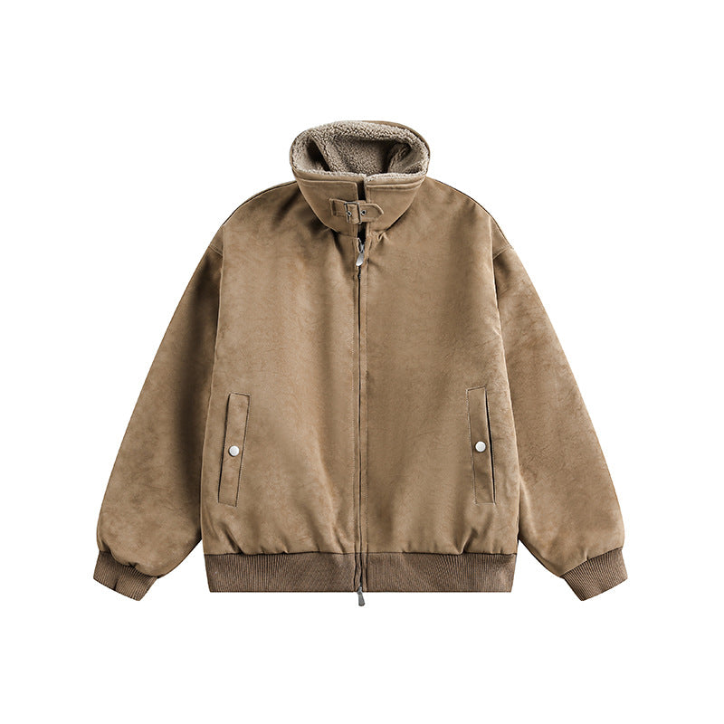 Vintage Suede Patchwork Lamb Wool Bomber Jacket
