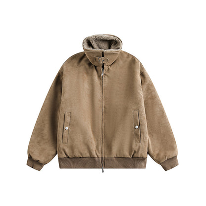 Vintage Suede Patchwork Lamb Wool Bomber Jacket