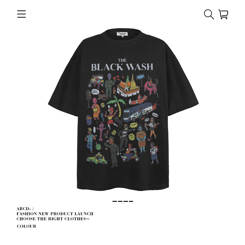 VANCARHELL 16-Grid Cartoon Avatars Graphic Tee