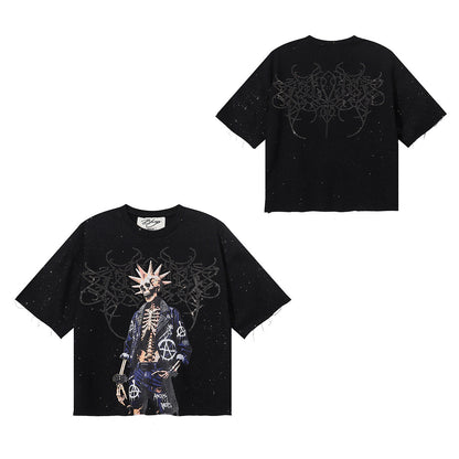 DARKAGE Skull Biker Lightning Vintage Washed Heavyweight Tee