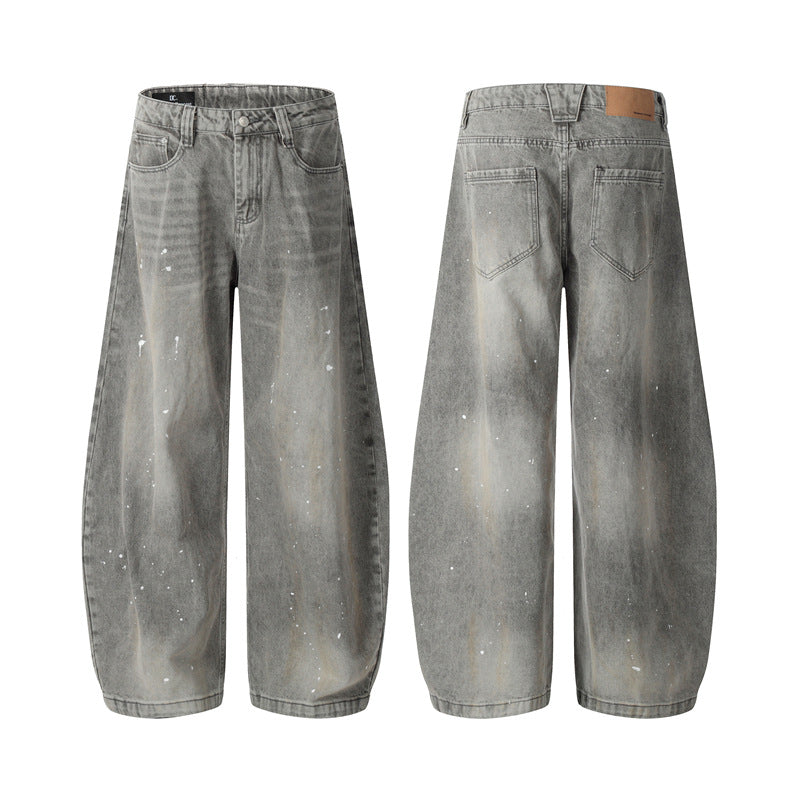 Seakoff Paint-Splatter Barrel-Leg Jeans