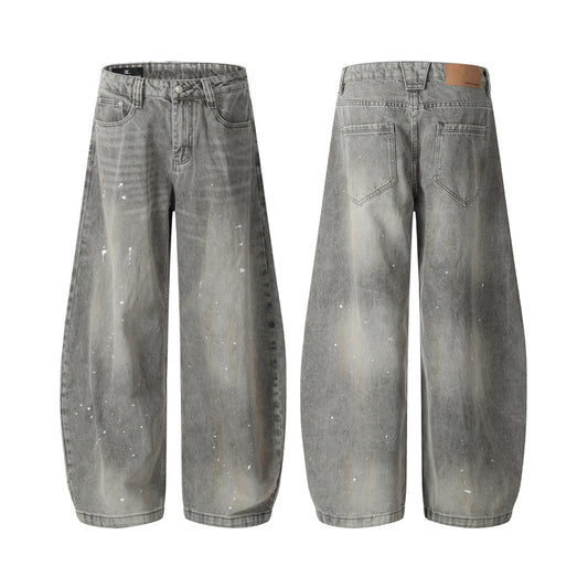 Seakoff Paint-Splatter Barrel-Leg Jeans