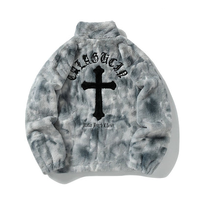 Heavy-Duty Faux Lambswool Tie-Dye Urban Jacket