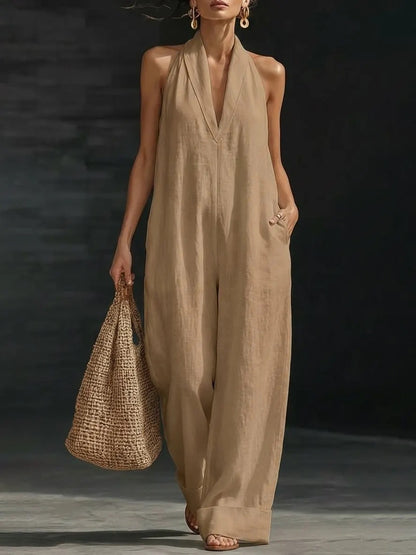 Women's Sleeveless Jumpsuit Elegant Simple Summer Casual Wide Leg Romper Vacation Outfit