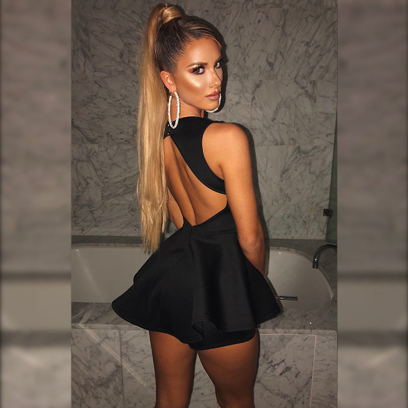 Women's spring INS new solid color V-neck sleeveless sexy backless super short dress - Seldom Seen Styles