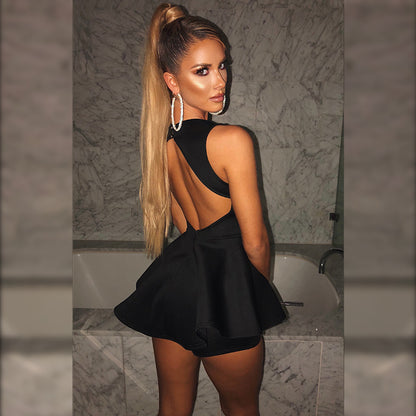 Frühlings-Neckholder-Kleid für Damen, einfarbig, V-Ausschnitt, ärmellos, sexy, rückenfrei, superkurzes Kleid