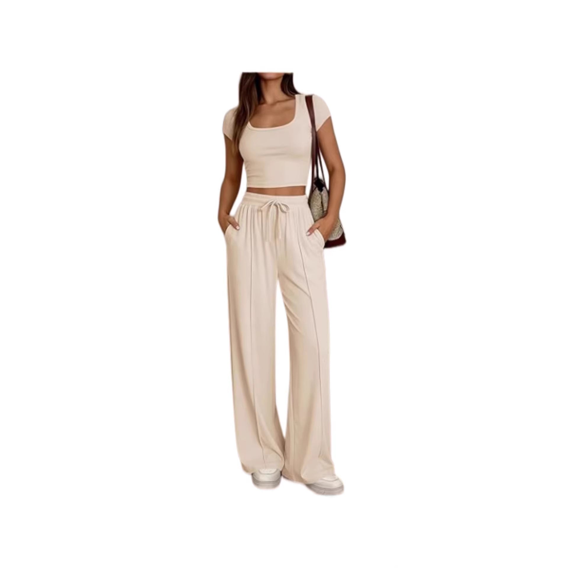 Women's Short Sleeve Slim Two Piece Set Casual Trousers Commuter Suit Summer Vacation Outfit - Seldom Seen Styles
