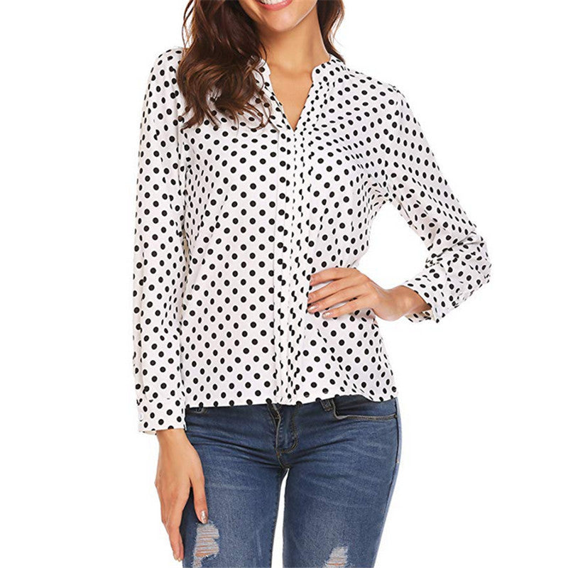 Women's Polka Dot Blouse V Neck Long Sleeve Shirt Casual Business Casual Work Top Loose Fit Tunic Blouse Plus Size