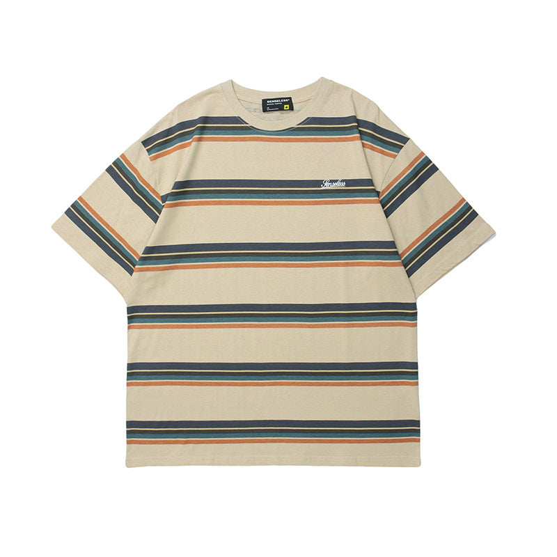 Women's Striped Print Short Sleeve T-Shirt Oversized Loose Casual Couple Crew Neck Streetwear Summer Tee | Stripe Ease