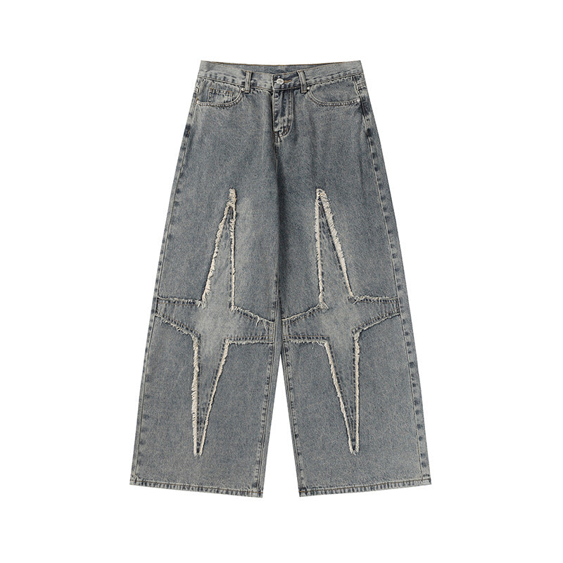 DARKAGE Raw Edge Four-Pointed Star Wide-Leg Jeans