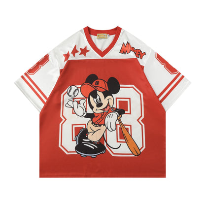 Cartoon Baseball Print Short Sleeve T-Shirt Unisex Loose Fit American Streetwear Casual Couple Graphic Tee | Ball Toon