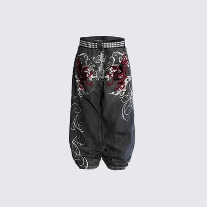HelloIce Embroidered Y2K Hip Hop Jeans