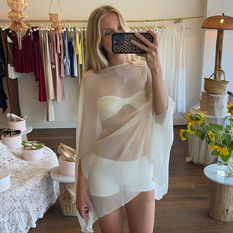 New street style top sexy perspective loose versatile pullover women's large size chiffon blouse - Seldom Seen Styles