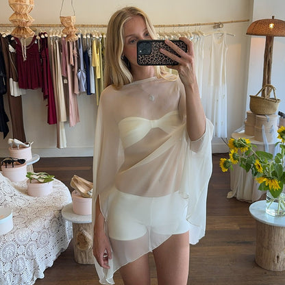 New street style top sexy perspective loose versatile pullover women's large size chiffon blouse