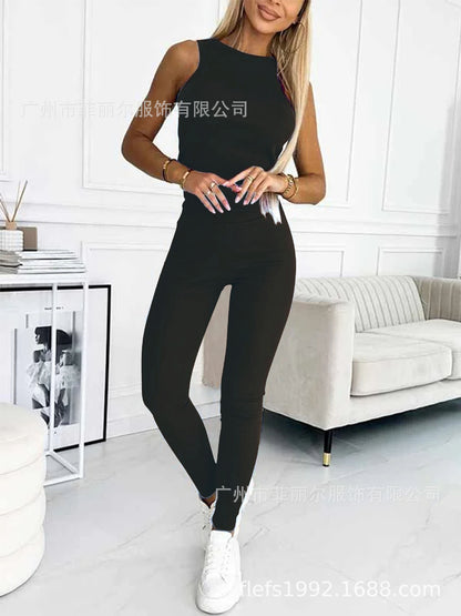 Women's Three Piece Lounge Set Hooded Sweatshirt Tank Top and Leggings Matching Tracksuit Casual Athleisure Outfit