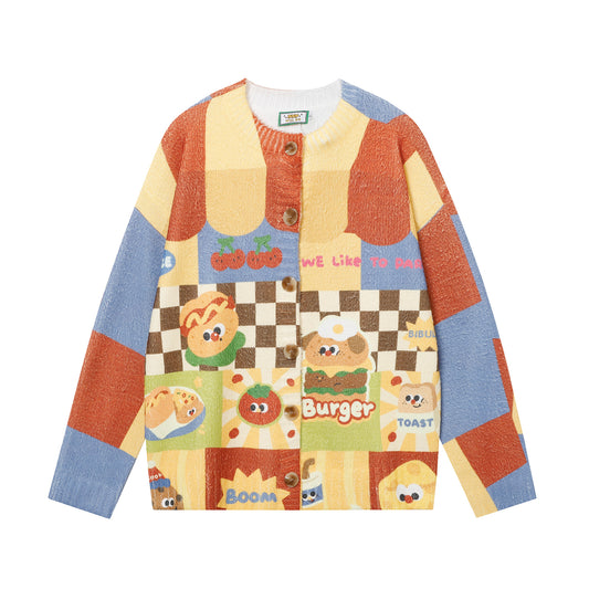 Full Print Cartoon Cardigan Sweater Unisex Loose Fit Cute Kawaii Knit Couple Streetwear Open Front Knitwear | Toon Cardi