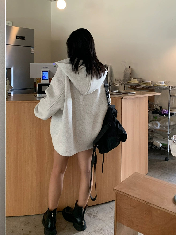 520G  retro top jacket oversize cardigan hooded sweater women loose lazy wind