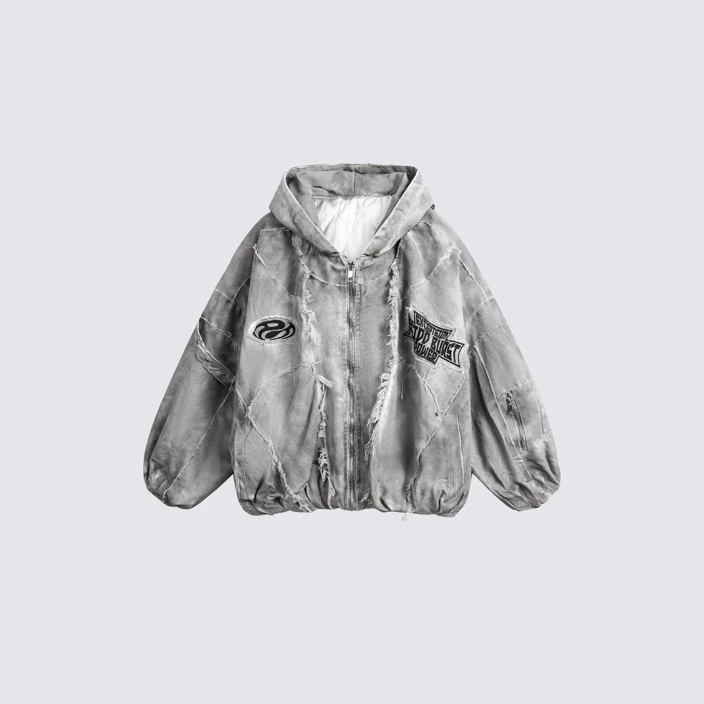 Distressed Embroidered Padded Hooded Jacket