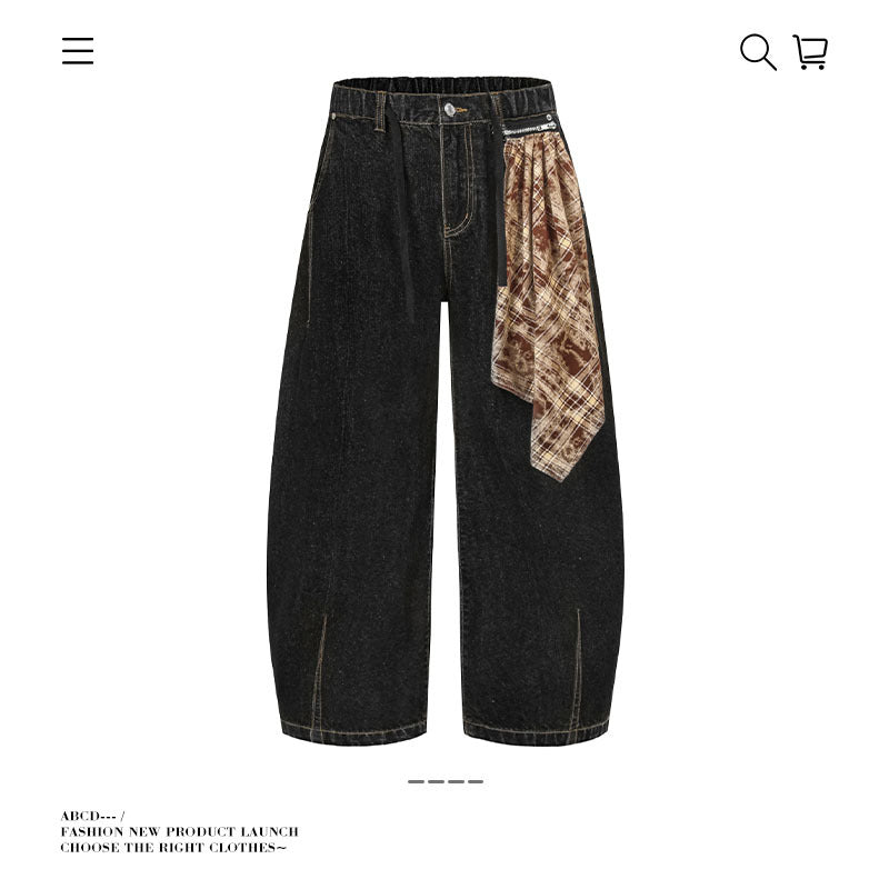 Seakoff Detachable Plaid Side-Panel Wide-Leg Jeans