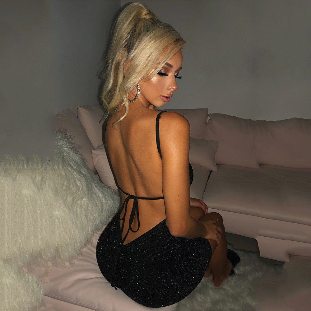 Sparkle Halter Lace-up Mini Dress - Seldom Seen Styles