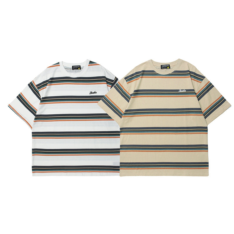 Women's Striped Print Short Sleeve T-Shirt Oversized Loose Casual Couple Crew Neck Streetwear Summer Tee | Stripe Ease