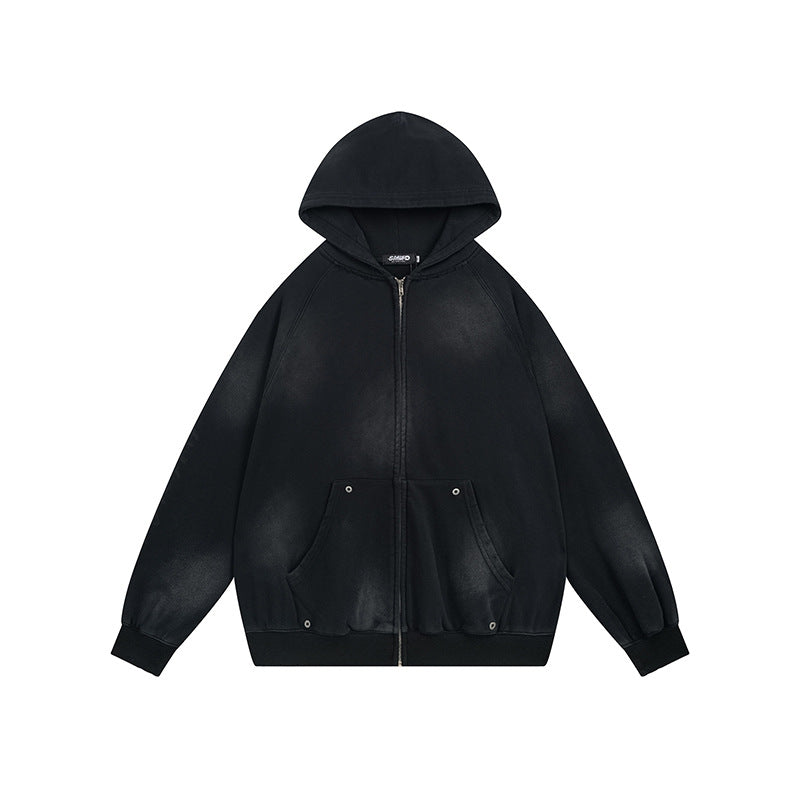 Oversize Patch Graffiti Zipper Hoodie