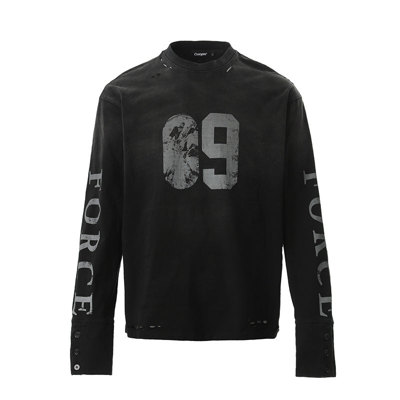 DARKAGE No.09 Marble Print Distressed Heavyweight Long Sleeve Tee