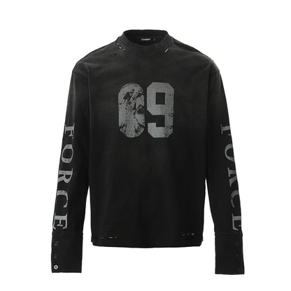 DARKAGE No.09 Marble Print Distressed Heavyweight Long Sleeve Tee