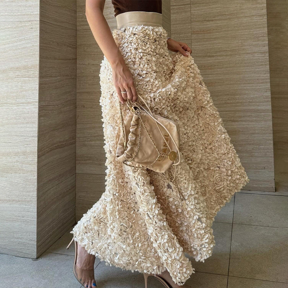 Evening dress skirt women's autumn and winter new petal design long dinner party celebrity skirt - Seldom Seen Styles