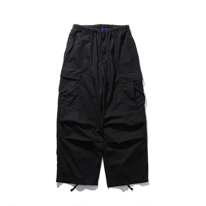 Multi-Pocket Drawstring Elastic Waist Straight Leg Pants Loose Fit Retro Tooling Cargo Floor Pants Dark Streetwear Casual Summer Trousers | Cargo Drift