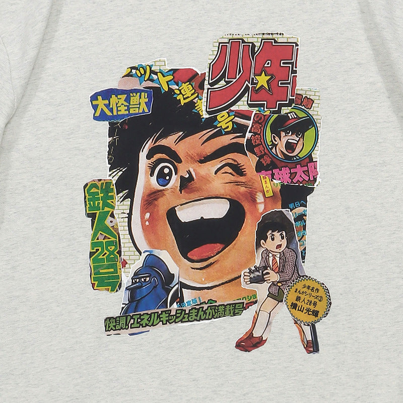 Crew Neck Short Sleeve Cartoon Graphic Print T-Shirt Loose Oversized Japanese Style Casual Couple Summer Cotton Top | Tetsujin Tee