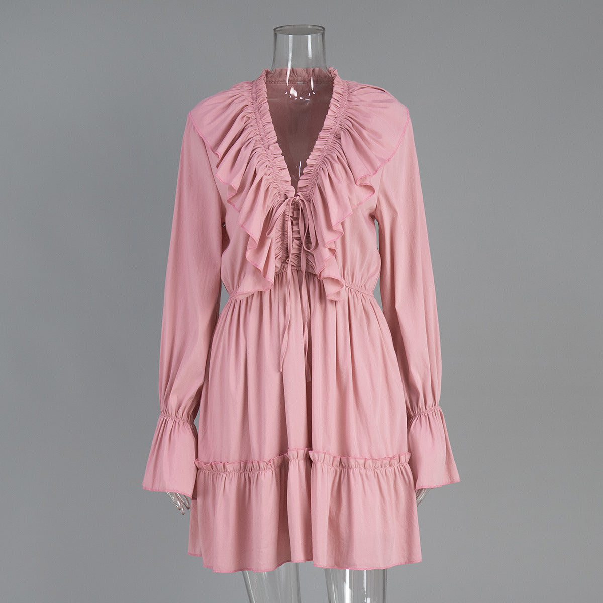 V-neck dress women's new horn sleeve dress short chiffon dress - Seldom Seen Styles