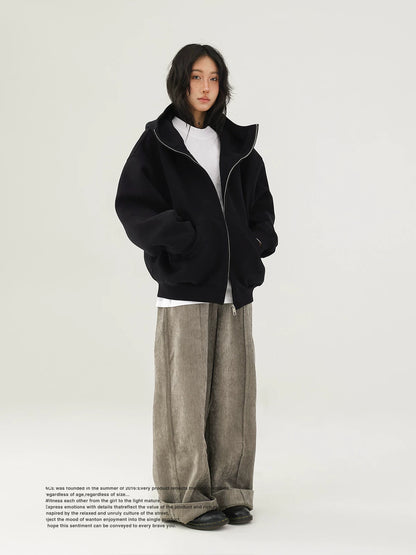 Acestudios trendy brand retro street lazy wind loose hooded cardigan thickened sweater jacket women