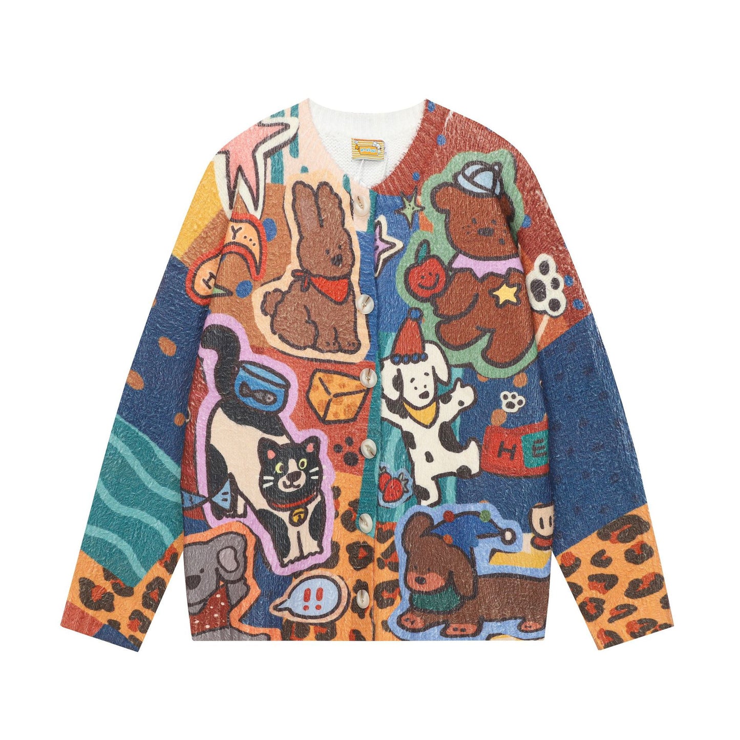 Full-Print Cartoon Cardigan Sweater Unisex Loose Fit Cute Kawaii Knit Open-Front Autumn Casual Couple Sweater | Toon Cardi