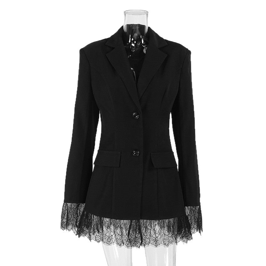 Women's Lace Trim Blazer Elegant Tailored Waist Slim Fit Long Sleeve Suit Jacket - Seldom Seen Styles
