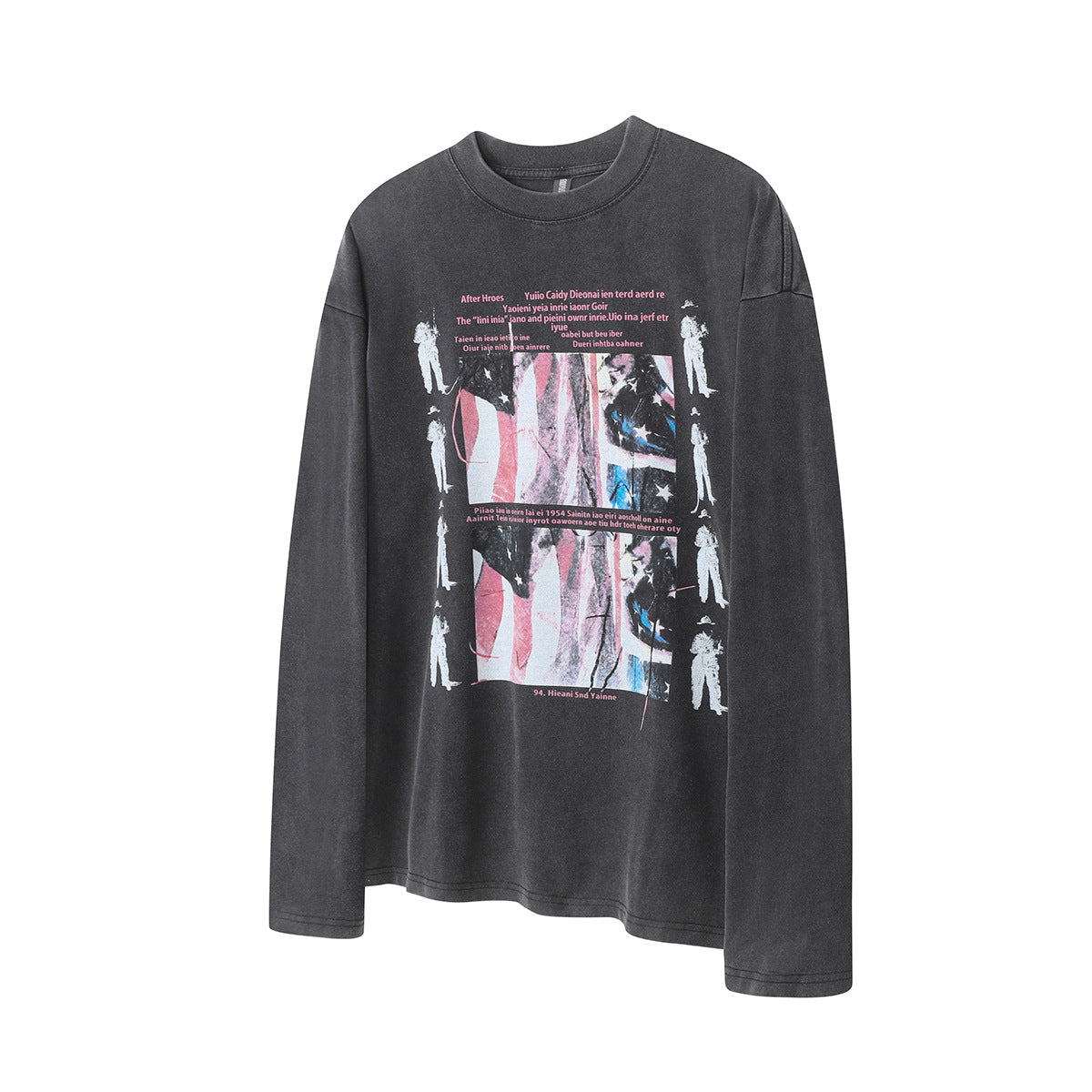 Faux Two-Piece Distressed Camo Sleeve Long Sleeve Tee - Washed Black