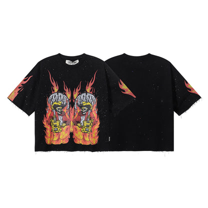 DARKAGE Skull Biker Lightning Vintage Washed Heavyweight Tee