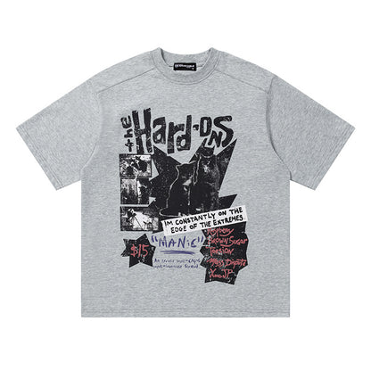 Hard-Os Graphic Oversized T-Shirt Short Sleeve Crew Neck Casual Summer Streetwear Tee