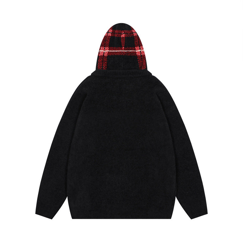 Korean Hooded Zip Knit Sweater Thickened Retro Couple Casual Street Trendy | Hood Zip Knit