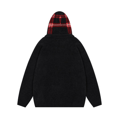 Korean Hooded Zip Knit Sweater Thickened Retro Couple Casual Street Trendy | Hood Zip Knit