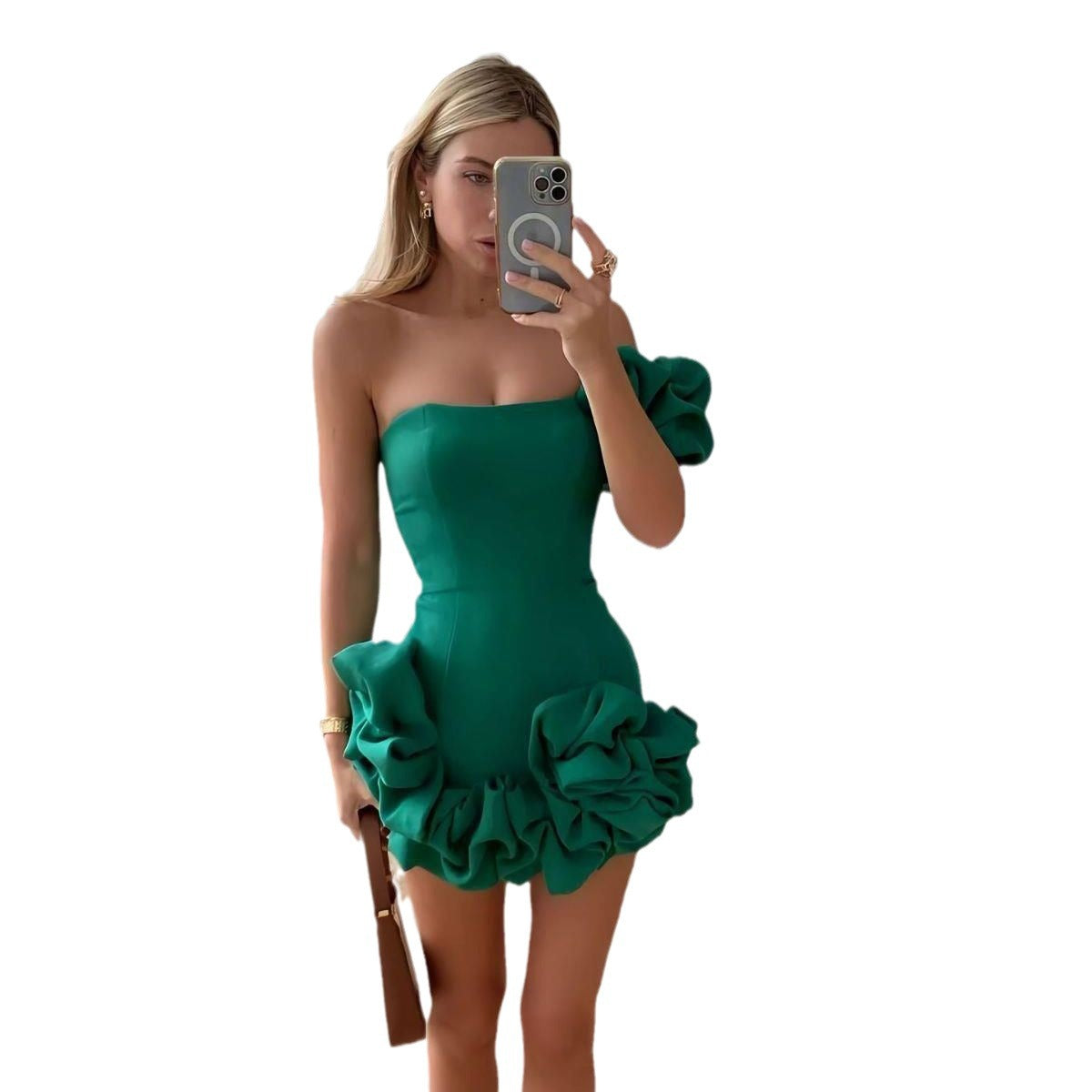 New gown, tight short skirt, irregular ruffled buds, cinched waist dress - Seldom Seen Styles