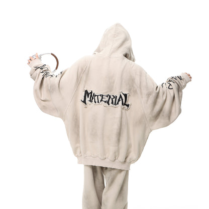 Oversize Patch Graffiti Zipper Hoodie